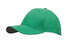 A green breathable poly twill cap with a curved brim and an adjustable strap at the back, featuring a logo.