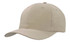 A breathable poly twill cap in beige, featuring a curved brim and a seamless design, with a logo present.