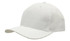 A white breathable poly twill cap with a curved peak and an adjustable back strap. Features a logo.