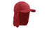A red Poly Cotton Legionnaire hat featuring a wide brim and neck flap for sun protection. It has a logo on the side.