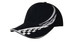 A black cap featuring a checkered pattern on the brim and a sleek design. It has a logo on the side.