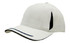 A cap in white with black peak trim and sandwich design, featuring crown inserts and a logo.