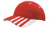 A red mesh cap with white striping on the peak and features a logo.