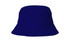 A blue bucket hat with a wide brim and a simple design, featuring a logo on the side.