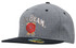 A grey marle flannel snapback cap with a black peak and a logo on the front.
