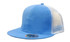 A blue cap featuring a mesh back and snapback style, with a logo on the front.