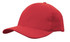 A red snapback cap made from brushed heavy cotton. The cap features a rounded crown and a flat brim.