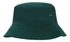 A green brushed sports twill bucket hat featuring a small branding logo on the side.