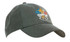 A dark green cap featuring an embroidered logo with colourful designs and a curved brim.
