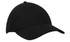 A black cap with a curved brim and an adjustable strap at the back. It features a logo on the side.