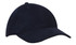 A navy blue cap with a curved brim and a flexible crown, featuring a logo on the front.