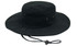 A black brushed heavy cotton hat with a wide brim and adjustable chin strap, featuring ventilation eyelets.