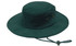 A dark green brushed heavy cotton hat with a wide brim and adjustable chin strap, featuring metal eyelets.
