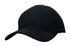 A black cotton twill cap with a curved brim and a logo on the side.