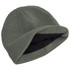 A green ribbed beanie with a folded cuff, featuring a soft inner lining and a logo.