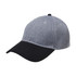 A curved cap featuring a grey heather top and a black brim, with a logo on the front.
