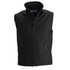 A black men's softshell vest featuring a high collar and multiple zippered pockets. It has a branding logo.