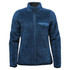 A women's Bergen sherpa fleece jacket in navy blue with a zip front and a pocket on the chest. Features a logo.