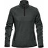 A women's dark green fleece jumper featuring a 1/4 zip and side pockets, with a logo on the front.