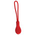 A red zip puller with a textured grip and a loop for easy handling. Suitable for jackets and other clothing accessories.