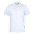 A white men's polo shirt with a collar and a logo on the side.