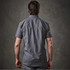 Men's Azores quick dry shirt in a grey fabric, featuring a button-up design and a logo on the back.