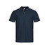 A navy blue men's heavyweight polo shirt with a collar and three buttons, featuring a branding logo.