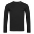A black long sleeve shirt with a crew neck and a small logo on the chest area.
