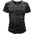 A women's T-shirt in dark green with a textured pattern, featuring a logo at the neckline.