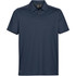 A navy blue men's polo shirt with a collar and short sleeves, featuring a logo on the front.