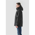 A black men's jacket featuring a hood, displayed on a model from the side. The jacket has a logo on it.
