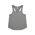 A grey racerback singlet with a smooth fabric and a logo on the side.