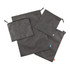 A set of four grey recycled clean bags featuring drawstring closures and a variety of sizes.