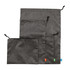 A set of three grey toiletry bags with drawstring closures, featuring colourful tags and a logo.