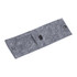 A grey recycled felt luggage tag featuring a clear pocket and a button closure. Includes a branding logo.
