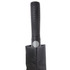 A black umbrella with a textured handle, stored in a protective sleeve. The handle features a circular button.