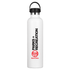 A drink bottle with a sleek white design, featuring a black top and a logo. It holds 1 litre of liquid.