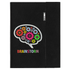 A5 RPET folio notebook in black with a colourful brain and gears graphic, featuring a logo on the side.