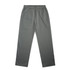 A pair of grey cuffless track pants with an elastic waistband and side pockets. Features a branding logo.
