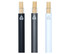 Three metal pens are displayed: black, grey, and white, each with a bamboo top and a logo.