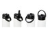 A drink bottle in white with various lid options, featuring a black handle and a branding logo.