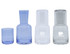 A drink bottle and tumbler set featuring two glass carafes in clear and light blue, alongside matching tumblers.