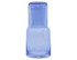 A drink bottle and tumbler set in light blue glass, featuring a sleek design and a single logo.