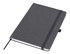 A grey A5 notebook with a textured cover and an elastic band closure, featuring a ribbon bookmark.