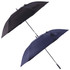 A 60" vented tipless golf umbrella in black and navy, featuring a sleek design and a handle with a logo.
