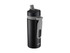 A drink bottle with a double wall design, featuring a black body, grey lid, and a handle. It has a logo.