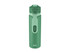 A drink bottle with a double wall design, featuring a green exterior and a matching green lid, with a logo.