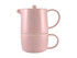 A stacked pink tea pot and cup set in a smooth finish, presented in a gift box. Suitable for tea lovers.