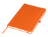 An orange A5 notebook with a matching elastic band and ribbon bookmark, featuring a subtle logo on the cover.