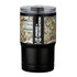 A drink bottle with a patterned design in shades of black, cream, and earthy tones, featuring a logo.